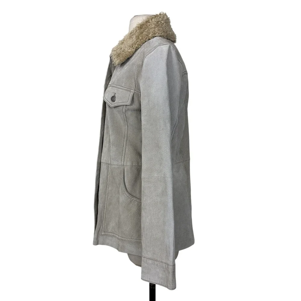 Vtg Y2K Rampage Suede Faux Fur Jacket Sz M Taupe Tan Gray Pennylane Western Boho